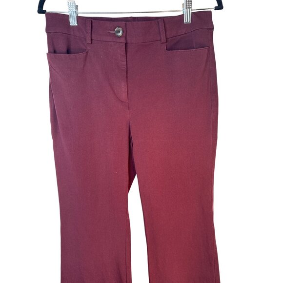 2/$30 Loft The Sutton Flare Pants Size 6 Burgundy Cotton Blend - Picture 7 of 16